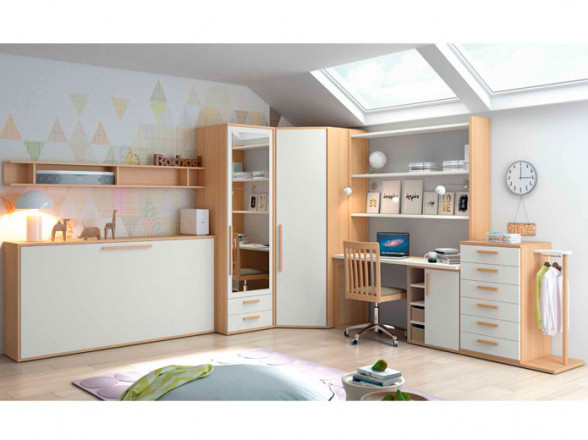 Dormitorio con cama abatible en horizontal