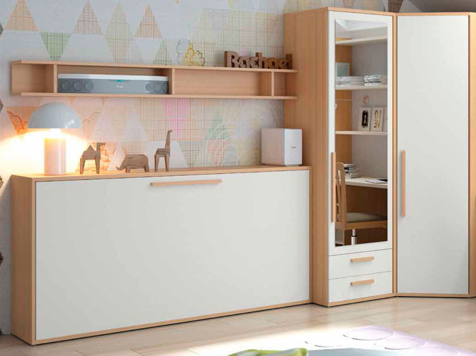 Dormitorio con Cama Abatible en Madrid  Muebles Valencia® Acabado A Haya  Natural Artemader Acabado B Blanco Artemader