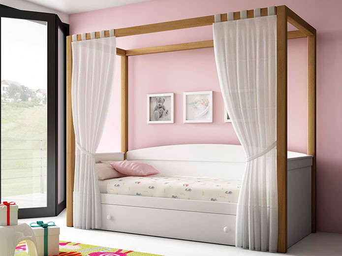 Cama Nido Juvenil con Dosel en Valencia  Muebles Valencia® Acabado B  Blanco Artemader Acabado A Nogal Artemader