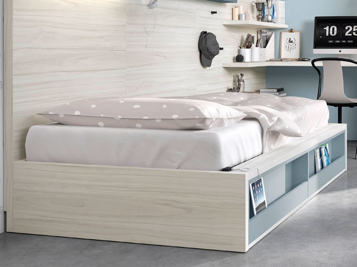 Cama juvenil con canapé y revistero en Madrid | Muebles Valencia® Acabado A  Salix - RosKids Base Acabado B Nirvana - RosKids Comple