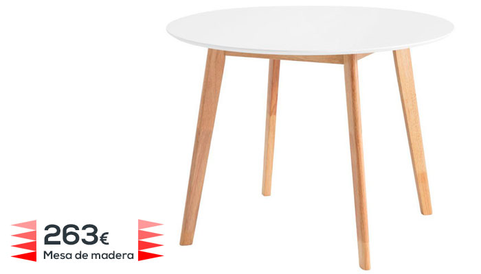 Mesa con tapa circular de madera con entrega inmediata en tu hogar en Muebles Valencia, tu tienda de muebles en Madrid