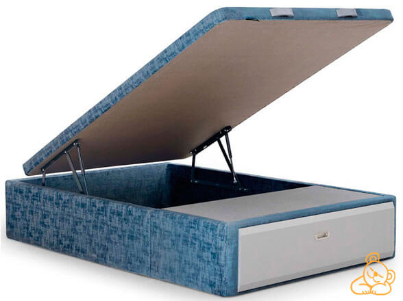Canapé abatible tapizado con cajón frontal modelo Pamplona con un 20% de descuento en Muebles Valencia, tu tienda de Muebles en Madrid