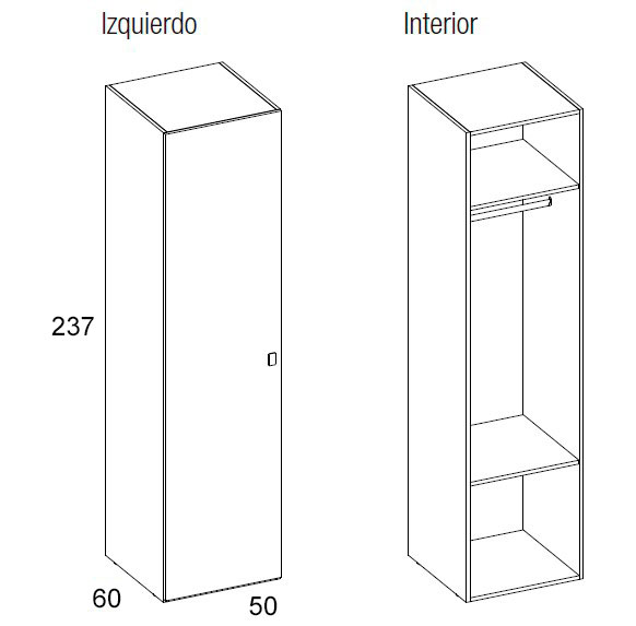 Medidas de los armarios con una puerta de Arasanz para habitaciones juveniles