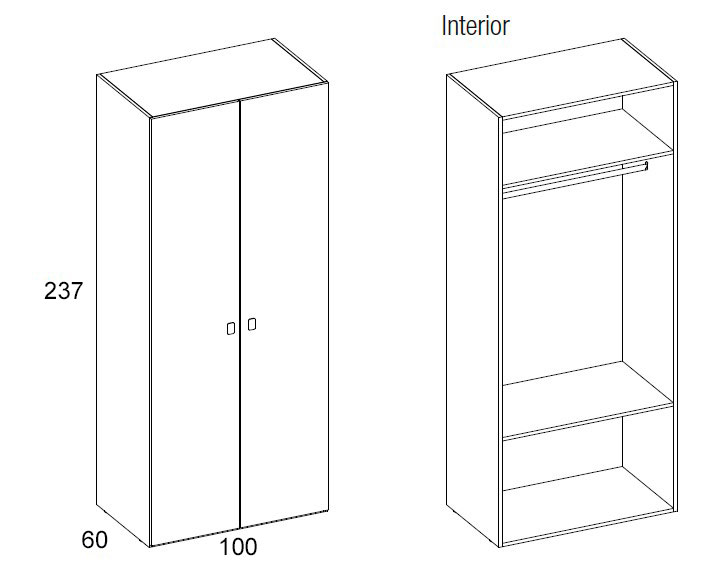 Medidas de los armarios con dos puertas de Arasanz para habitaciones juveniles