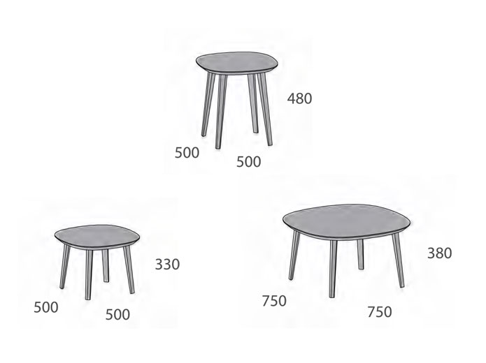 Medidas set mesas auxiliares nórdicas