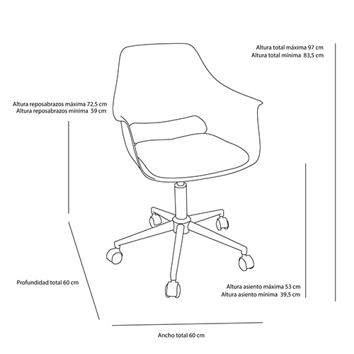 Medidas de la silla de oficina Moon de Casa Thai