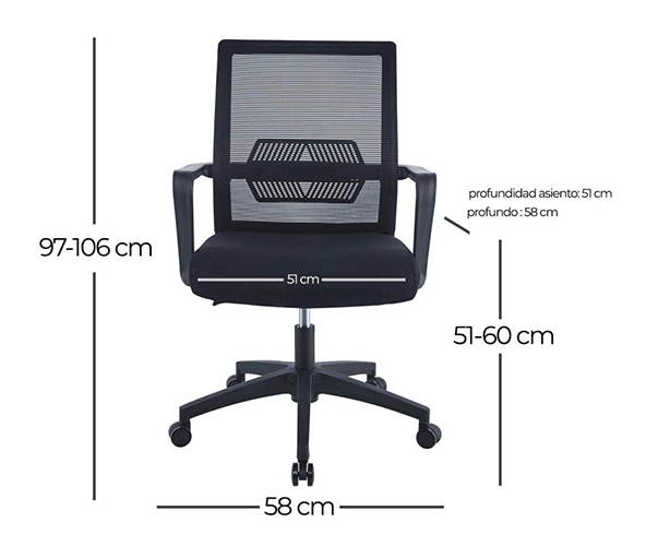 Medidas de la silla de oficina con patas negras de Casa Thai