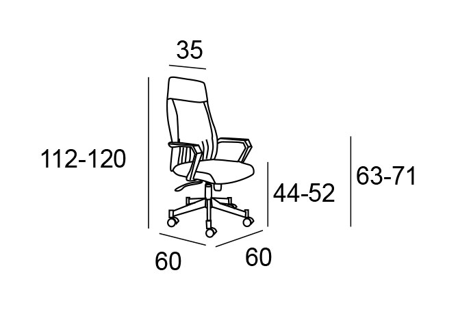 Medidas de la silla de oficina Bombay de Luís Maroto Mobiliario