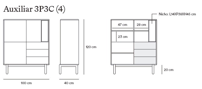 Medidas de los muebles auxiliares de Teulat