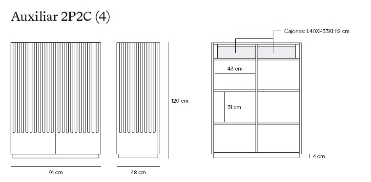 Medidas de los muebles auxiliares de Teulat