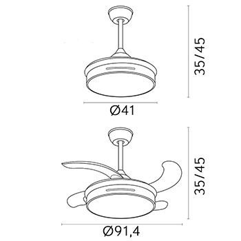 Medidas de los ventiladores de Fabrilamp