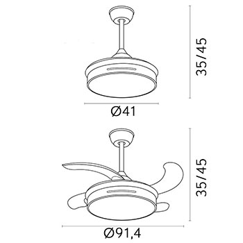 Medidas de los ventiladores de Fabrilamp