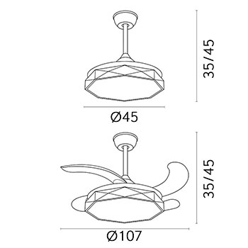 Medidas de los ventiladores de Fabrilamp