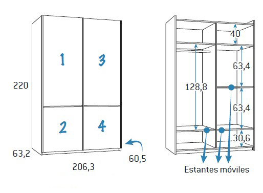 Armario de 2 puertas para habitaciones juveniles de Glicerio Chaves