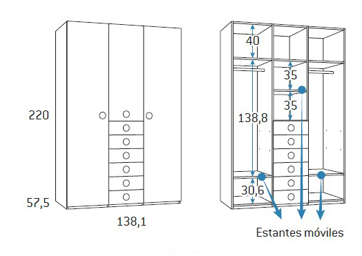 Armario de 3 puertas para habitaciones juveniles de Glicerio Chaves