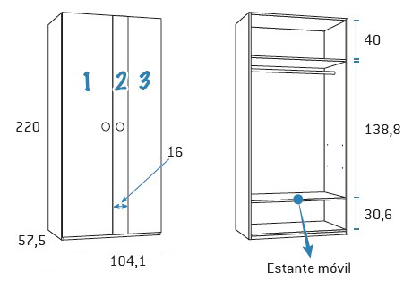 Armario de dos puertas para habitaciones juveniles de Glicerio Chaves