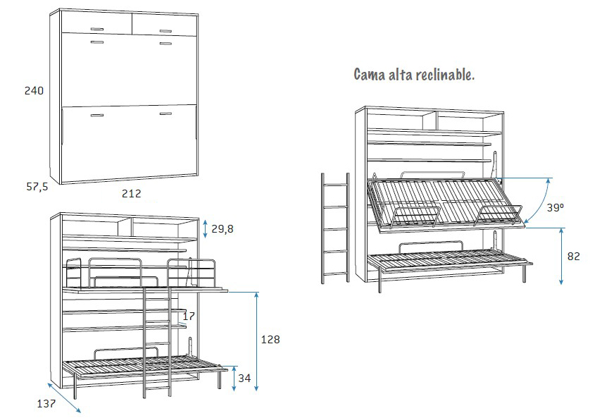 Camas abatibles dobles para habitaciones juveniles de Glicerio Chaves