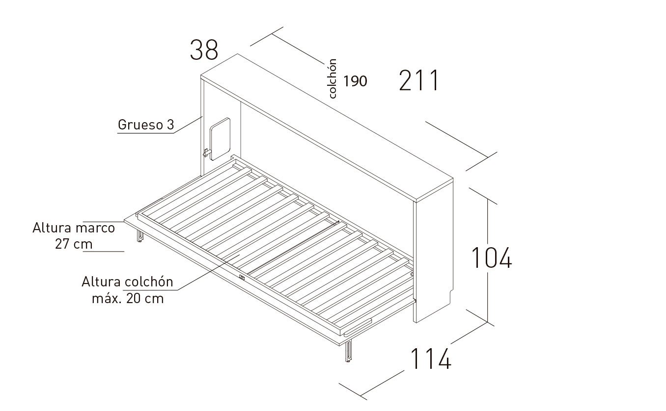 Medidas de la cama abatible de JotaJotaPe