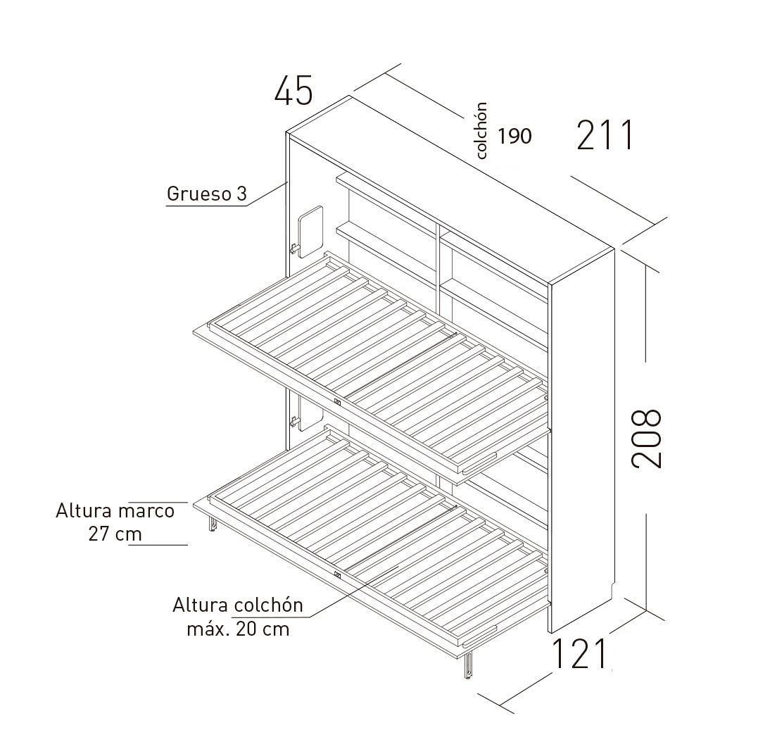 Medidas de la litera abatible de JotaJotaPe