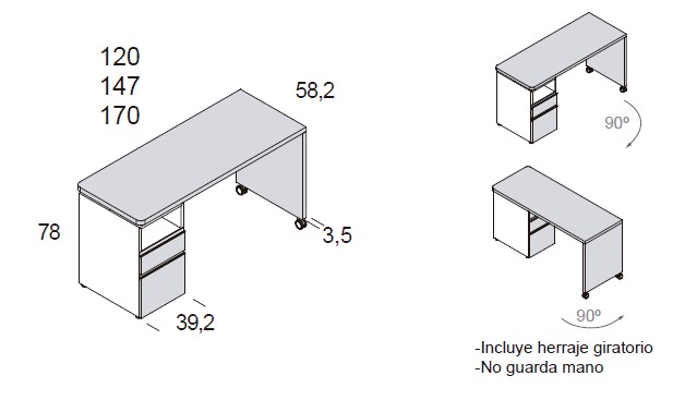 Medidas de los escritorios para zona de estudio de Ros